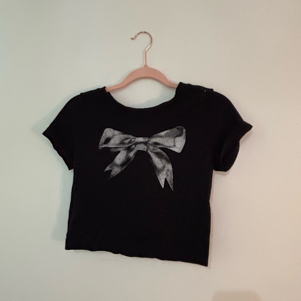 Black Womens Shirt with Silver Bow